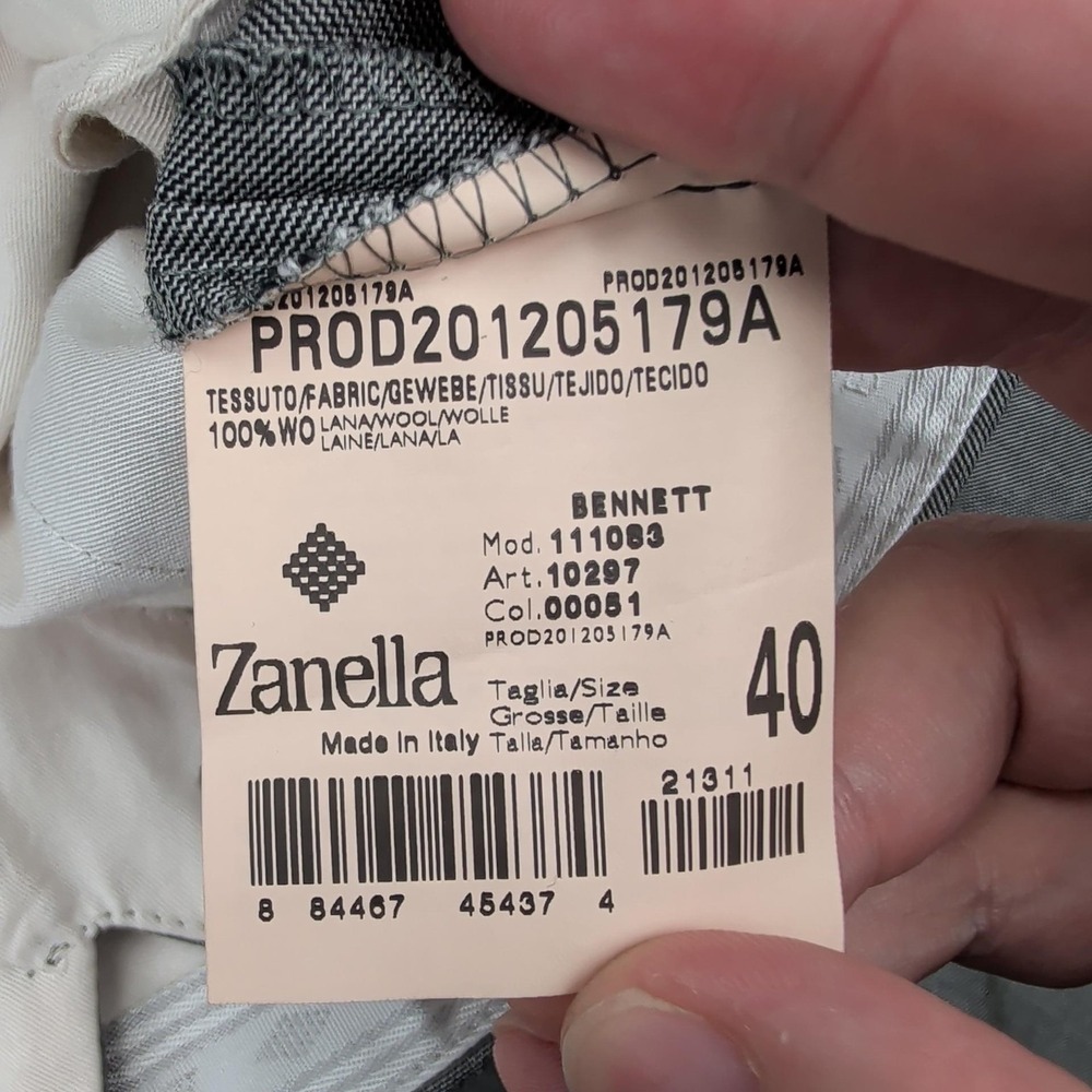 Zanella Dress Pants‎ Mens 40 Gray Bennett Wool Pleated Front Vitale Barberis - Picture 4 of 13